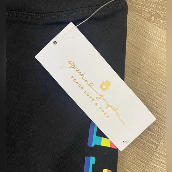 NWT Spiritual Gangster Black Rainbow High Rise Leggings with Colorful Logo - Picture 5 of 8